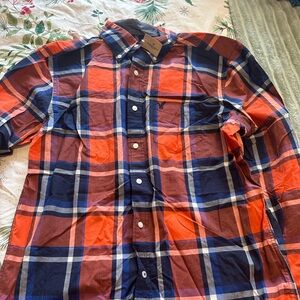 American Eagle Outfitters Orange and Blue Plaid Shirt